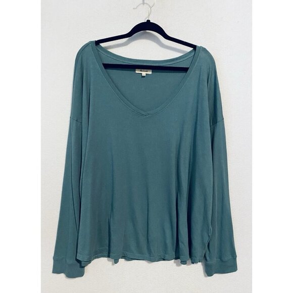 Madewell Top Womens 2X Green Soft Fade Cotton V Neck Relaxed Tee Slouchy Boho - Picture 1 of 7